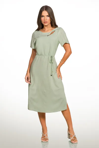 VESTIDO VISCOLINHO COM CINTO CHANEL MENTA MIRA VEST