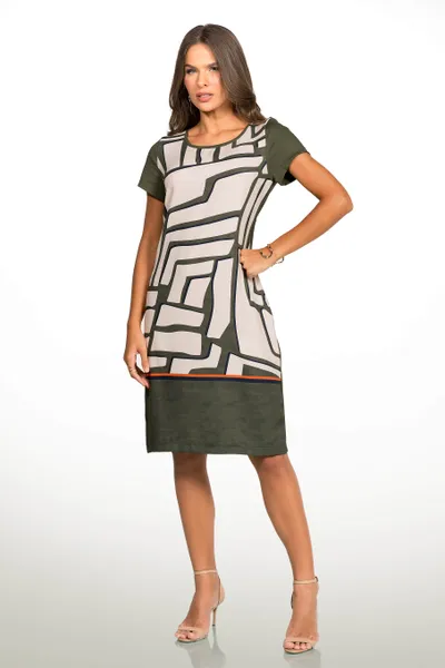 VESTIDO CREPE COM PONTO ROMA OLIVA MIRA VEST