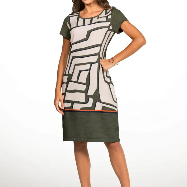 VESTIDO CREPE COM PONTO ROMA OLIVA MIRA VEST