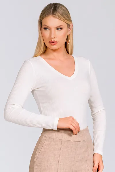 BLUSA CANELADA MANGAS COMPRIDAS OFF WHITE MIRA VES