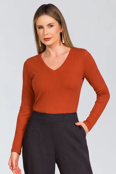 BLUSA CANELADA MANGAS COMPRIDAS AVELÃ MIRA VEST