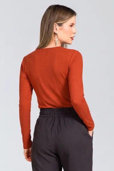 BLUSA CANELADA MANGAS COMPRIDAS AVELÃ MIRA VEST