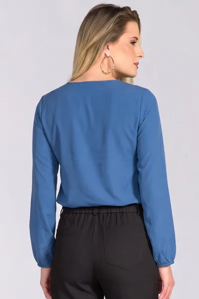 BLUSA DECOTE EM V PUNHO FRANZIDO AZUL MIRA VEST
