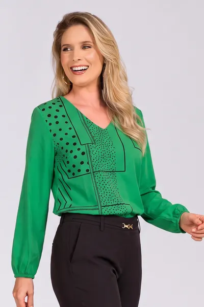BLUSA DECOTE EM V PUNHO FRANZIDO VERDE MIRA VEST