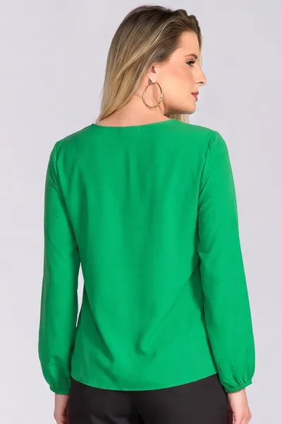BLUSA DECOTE EM V PUNHO FRANZIDO VERDE MIRA VEST