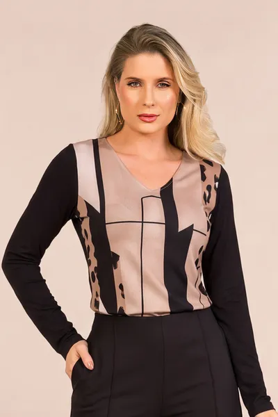 BLUSA MANGA LONGA ANIMAL PRINT PRETO MIRA VEST