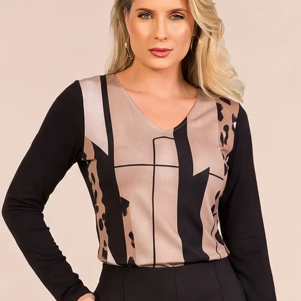 BLUSA MANGA LONGA ANIMAL PRINT PRETO MIRA VEST