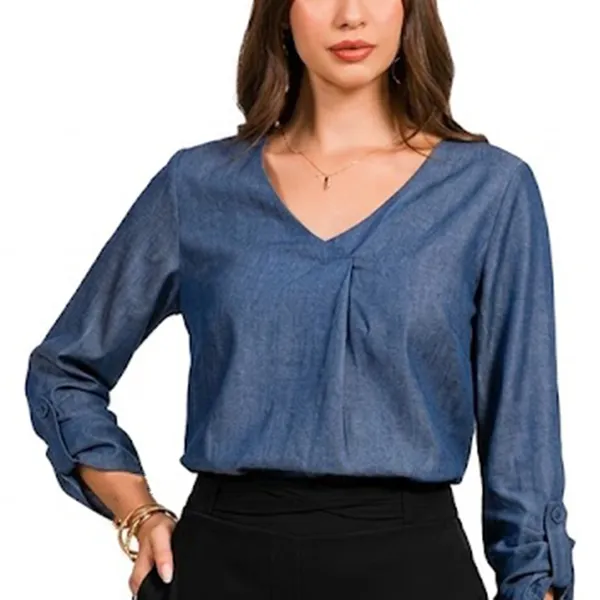 CAMISA DECOTE V MALHA DENIM UNICA MIRA VEST