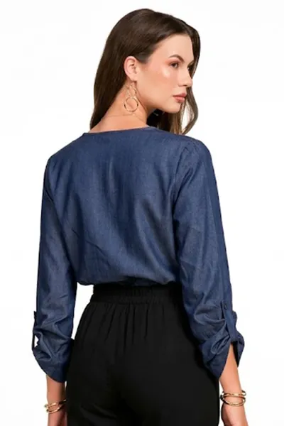 CAMISA DECOTE V MALHA DENIM UNICA MIRA VEST
