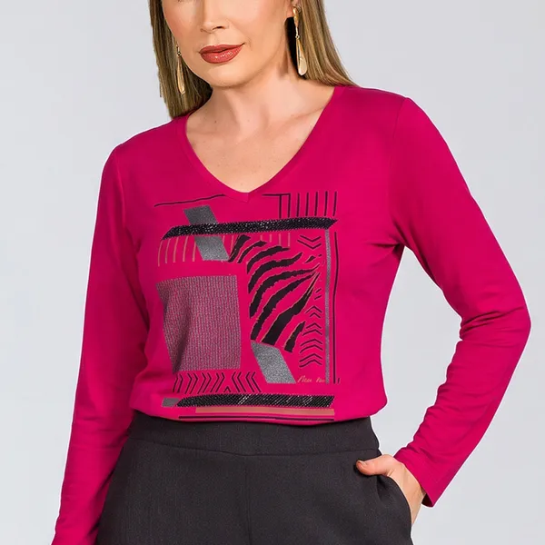 T-SHIRT MANGA COMPRIDA DECOTE V PINK MIRA VEST