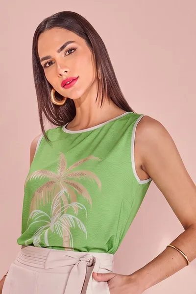 BLUSA PLANO FLUIDO COM PEDRARIAS VERDE MIRA VEST