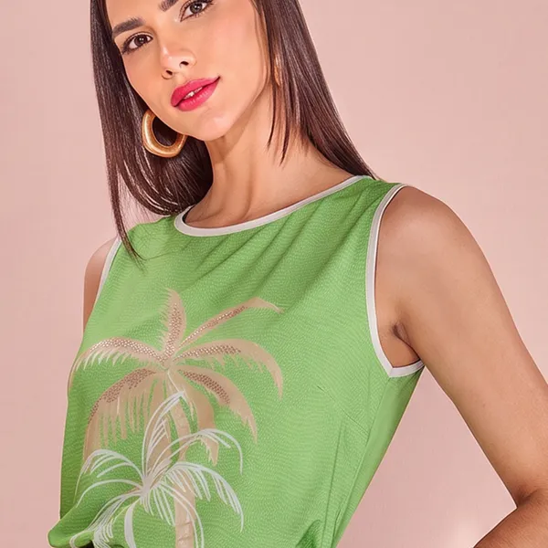 BLUSA PLANO FLUIDO COM PEDRARIAS VERDE MIRA VEST