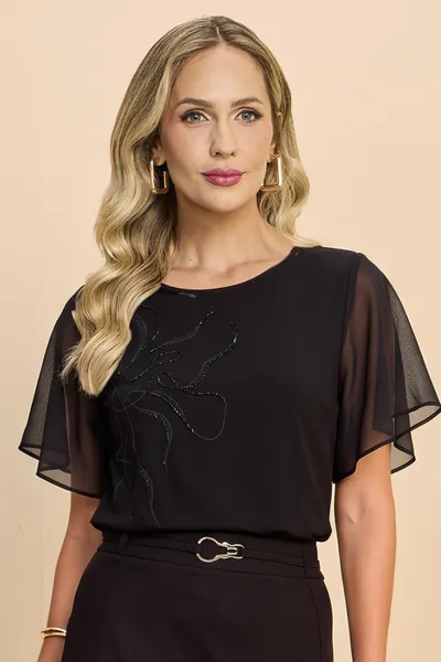 BLUSA VISCOLYCRA COM GLITTER PRETO MIRA VEST