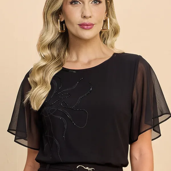 BLUSA VISCOLYCRA COM GLITTER PRETO MIRA VEST