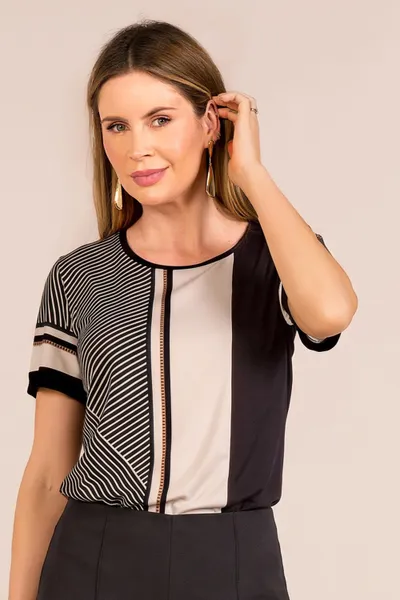BLUSA CREPONADA COM VISCOLYCRA PRETO MIRA VEST