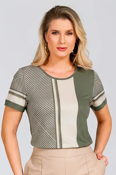 BLUSA CREPONADA COM VISCOLYCRA OLIVA MIRA VEST