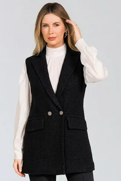 COLETE ALONGADO TRICÔ PRETO MIRA VEST 