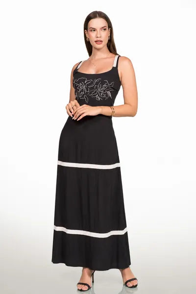 VESTIDO VISCOLINHO LONGUETE PRETO MIRA VEST