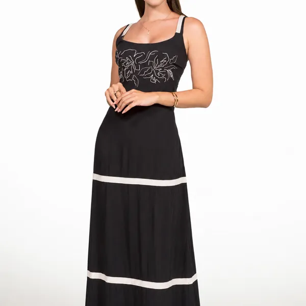 VESTIDO VISCOLINHO LONGUETE PRETO MIRA VEST