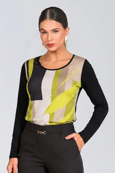 BLUSA MANGA LONGA CANELADA PRETO MIRA VEST