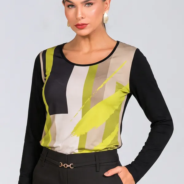 BLUSA MANGA LONGA CANELADA PRETO MIRA VEST