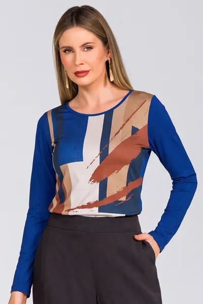 BLUSA MANGA LONGA CANELADA AZUL COBALTO MIRA VEST