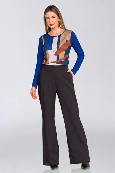 BLUSA MANGA LONGA CANELADA AZUL COBALTO MIRA VEST
