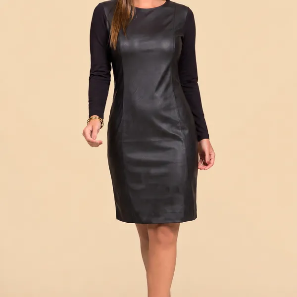 VESTIDO DECOTE REDONDO MALHA PU PRETO MIRA VEST