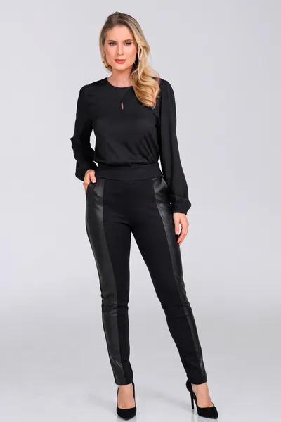 CALÇA MONTARIA EM PU PRETO MIRA VEST