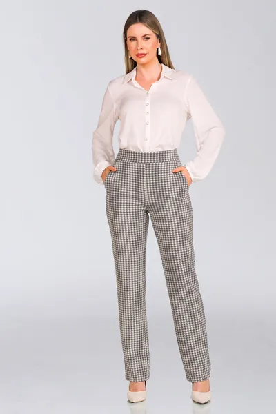 CALÇA JACQUARD COM BOLSOS FACA CINZA/OFF MIRA VEST CALÇA JACQUARD COM BOLSOS FACA CINZA/OFF MIRA VEST