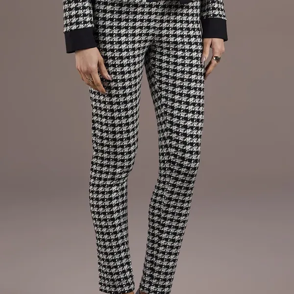 CALÇA SKINNY JACQUARD COM AJUSTE PRETO XADREZ MIRA