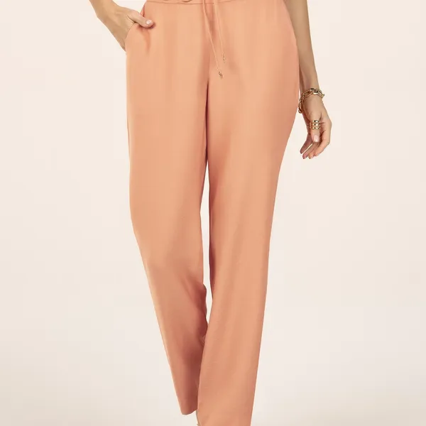 CALÇA SLIM COM ELÁSTICO NAS COSTAS PESSÊGO MIRA VE