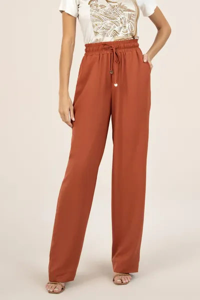 CALÇA PANTALONA COM AMARRAÇÃO TERRACOTA MIRA VEST