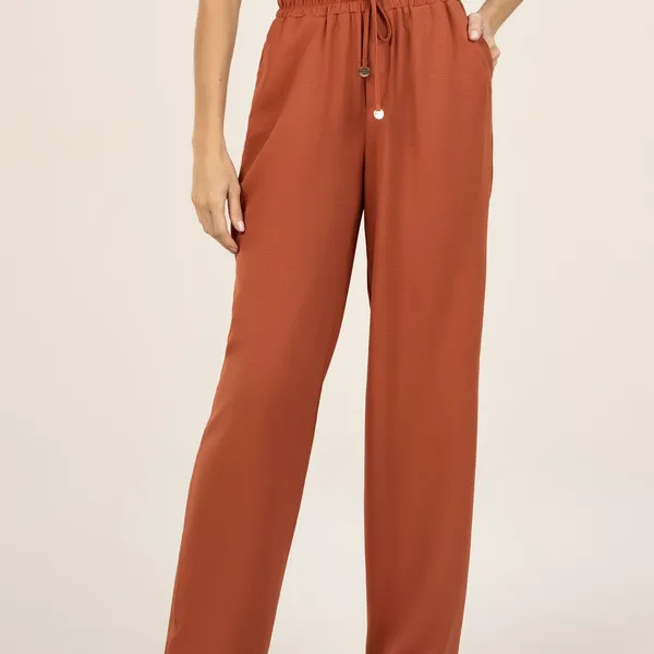 CALÇA PANTALONA COM AMARRAÇÃO TERRACOTA MIRA VEST