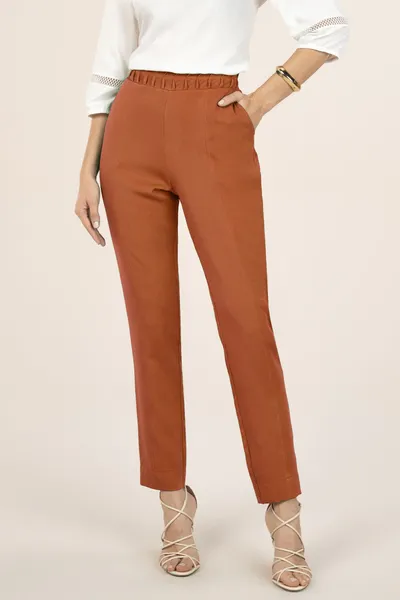 CALÇA SLIM EM ALFAIATARIA COM FORRO TERRACOTA MIRA