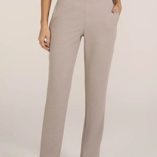 CALÇA ALFAIATARIA BOLSO FACA FRONTAL BEGE MIRA VES