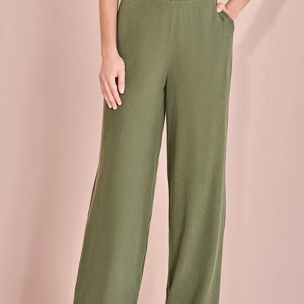 CALÇA PANTALONA COM ELÁSTICO E BOLSO MIRA VEST