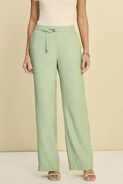 CALÇA PANTALONA COM AVIAMENTO EM VISCOSE SLUB MIRA