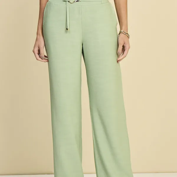 CALÇA PANTALONA COM AVIAMENTO EM VISCOSE SLUB MIRA