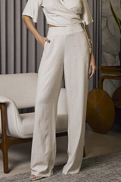 CALÇA PANTALONA EM VISCOSE DE LINHO COM LUREX MIRA