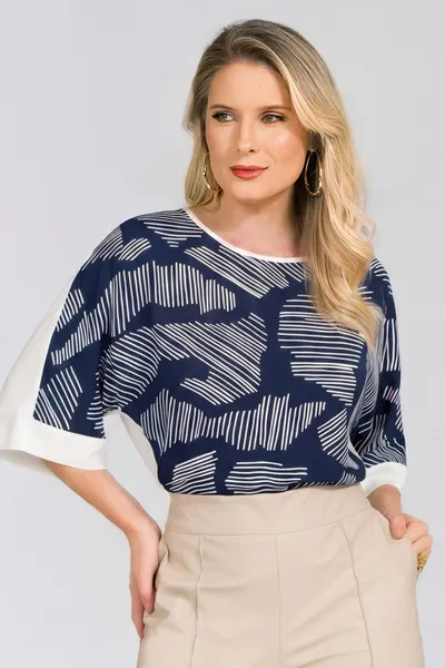 BLUSA CREPE FLUIDO MARINHO MIRA VEST