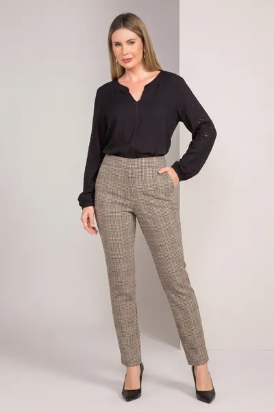 CALÇA RETA JACQUARD BEGE MIRA VEST