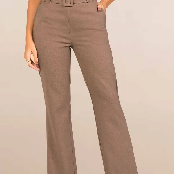 Calça Alfaiataria Camurça com Cinto Mira Vest