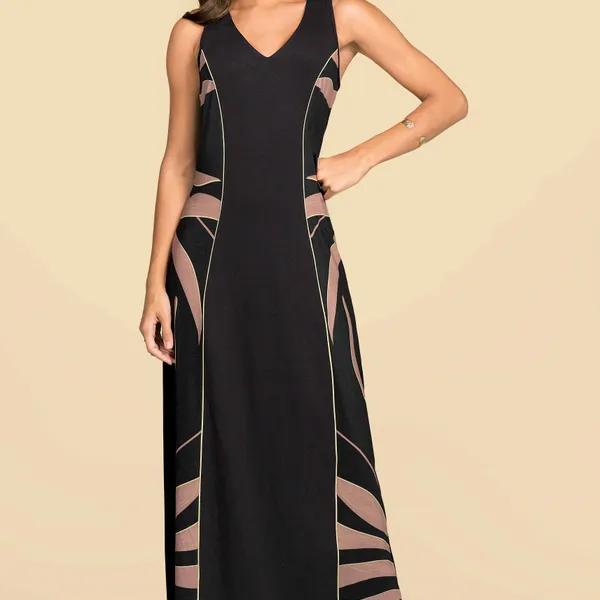 VESTIDO LONGUETE MOLETINHO  PRETO/ABACATE MIRA VEST