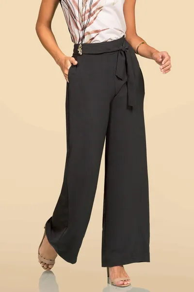 CALÇA CREPE PANTALONA PRETO MIRA VEST