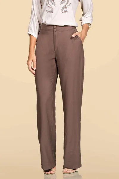 CALÇA ALFAIATARIA DE VISCOSE RETA MARROM MIRA VEST