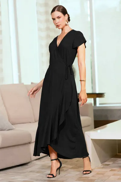 VESTIDO VISCOLINHO LONGUETE PRETO MIRA VEST