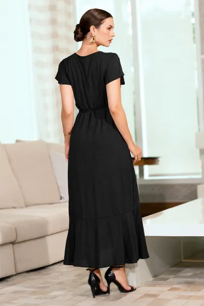 VESTIDO VISCOLINHO LONGUETE PRETO MIRA VEST